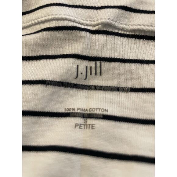 J JILL Petite S Black White Stripe 100% Pima Cotton 3/4 Sleeve V Neck Knit Top - Picture 5 of 7